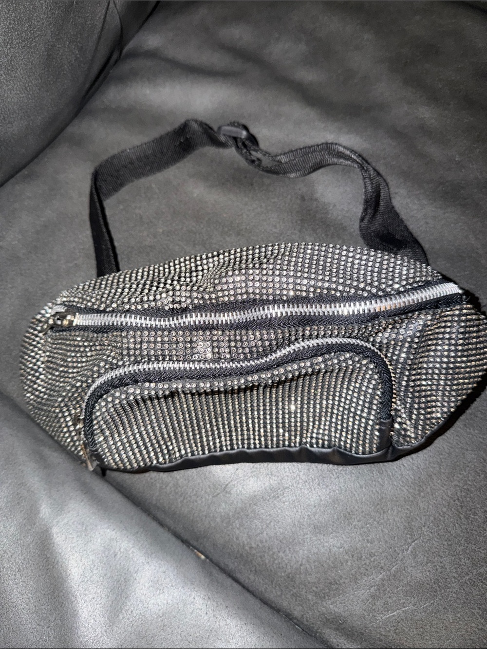 Crystal-Embellished Black Fanny Pack Waist Bag